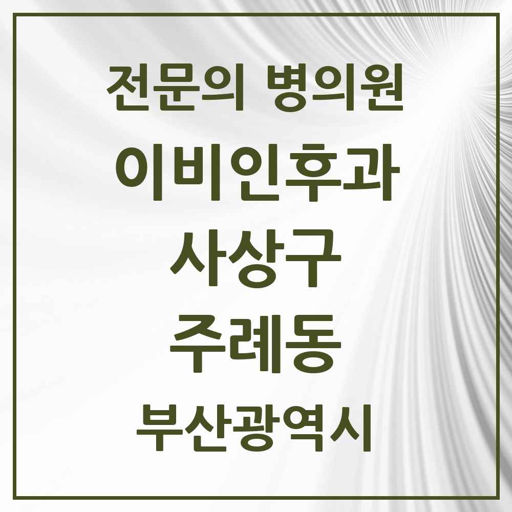 2025 부산광역시 사상구 주례동 이비인후과 전문의 의원·병원 목록 4곳
