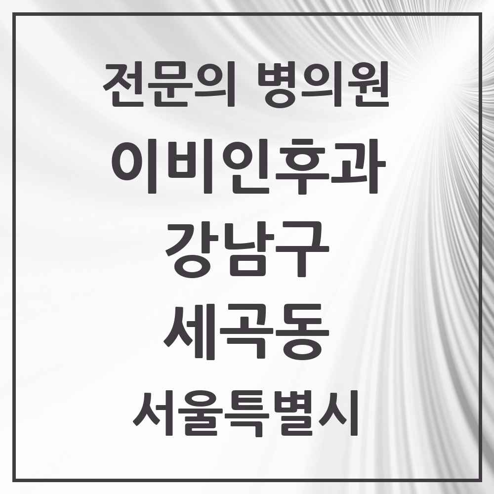 2025 서울특별시 강남구 세곡동 이비인후과 전문의 의원·병원 목록 1곳