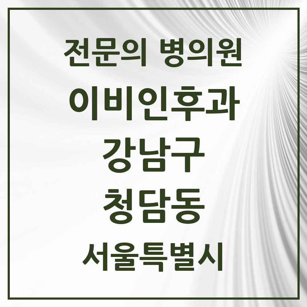2025 서울특별시 강남구 청담동 이비인후과 전문의 의원·병원 목록 4곳
