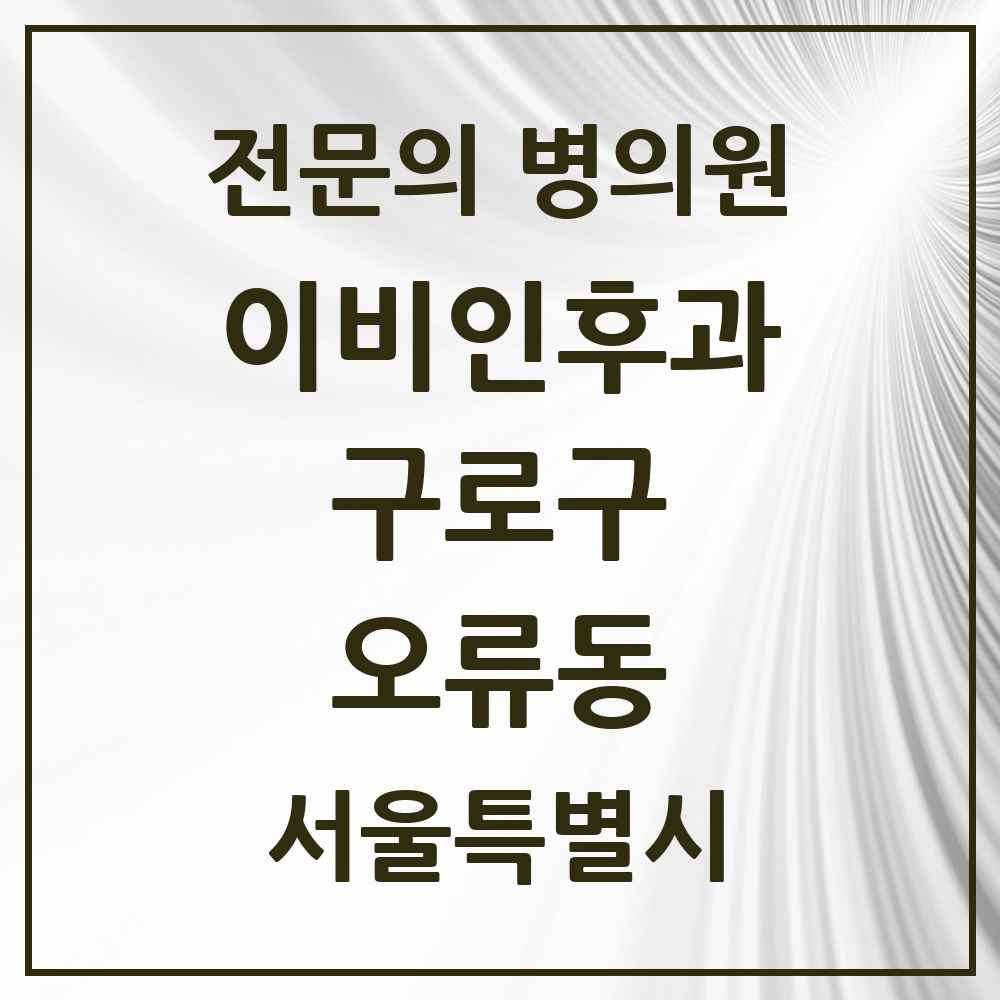 2025 서울특별시 구로구 오류동 이비인후과 전문의 의원·병원 목록 3곳