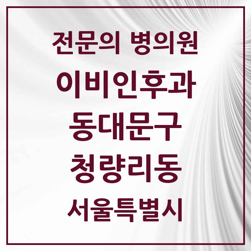 2025 서울특별시 동대문구 청량리동 이비인후과 전문의 의원·병원 목록 3곳