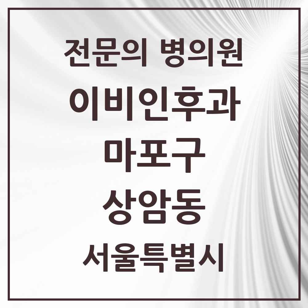 2025 서울특별시 마포구 상암동 이비인후과 전문의 의원·병원 목록 3곳