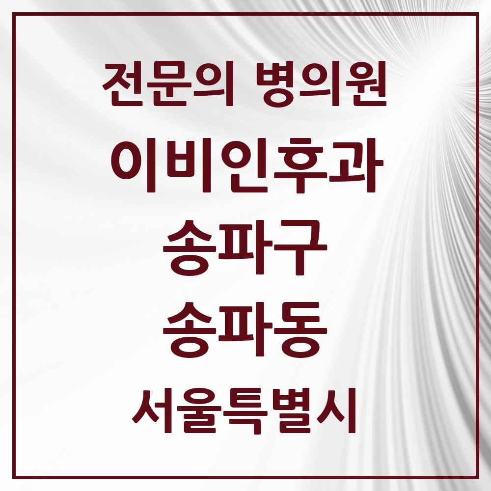 2025 서울특별시 송파구 송파동 이비인후과 전문의 의원·병원 목록 2곳