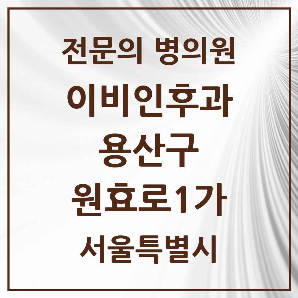 2025 서울특별시 용산구 원효로1가 이비인후과 전문의 의원·병원 목록 1곳