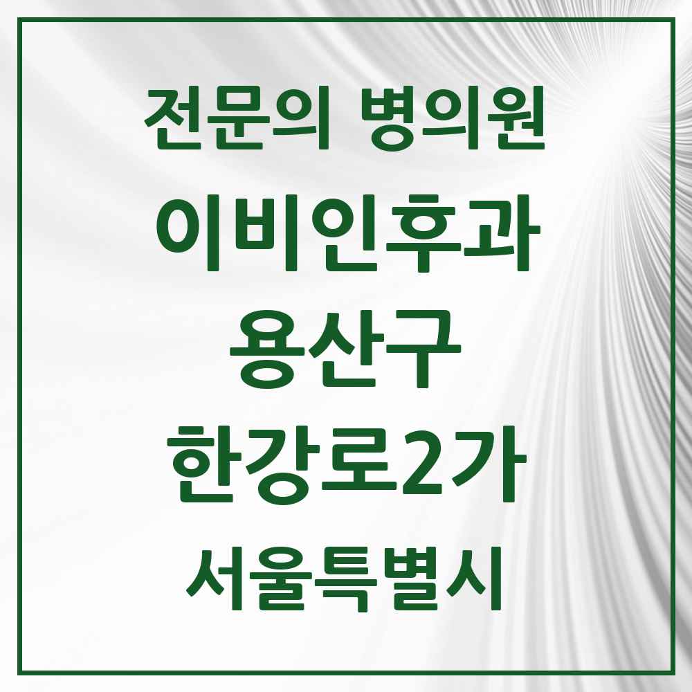 2025 서울특별시 용산구 한강로2가 이비인후과 전문의 의원·병원 목록 2곳