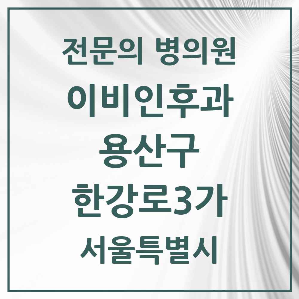 2025 서울특별시 용산구 한강로3가 이비인후과 전문의 의원·병원 목록 1곳