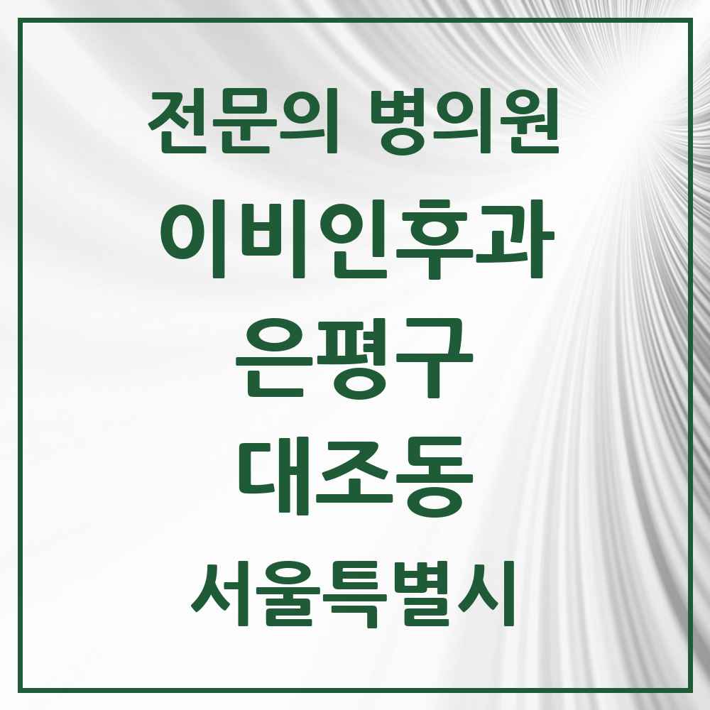 2025 서울특별시 은평구 대조동 이비인후과 전문의 의원·병원 목록 5곳