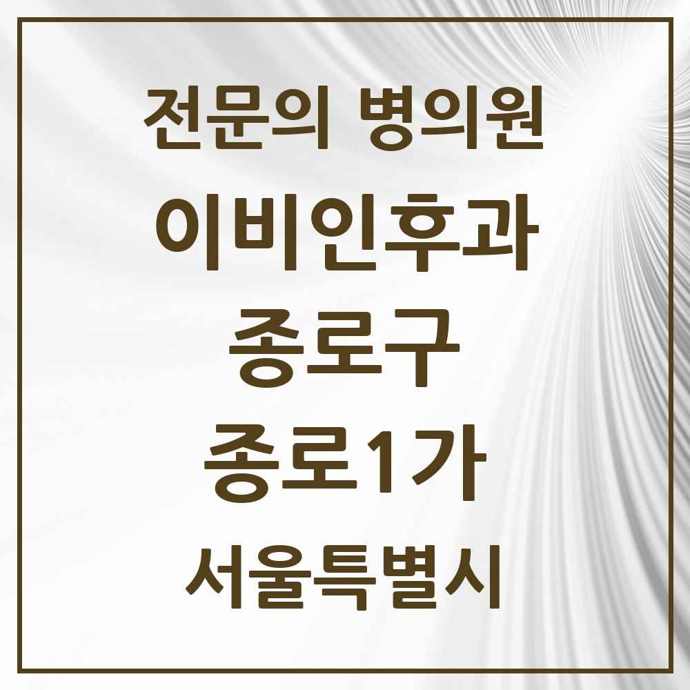 2025 서울특별시 종로구 종로1가 이비인후과 전문의 의원·병원 목록 1곳