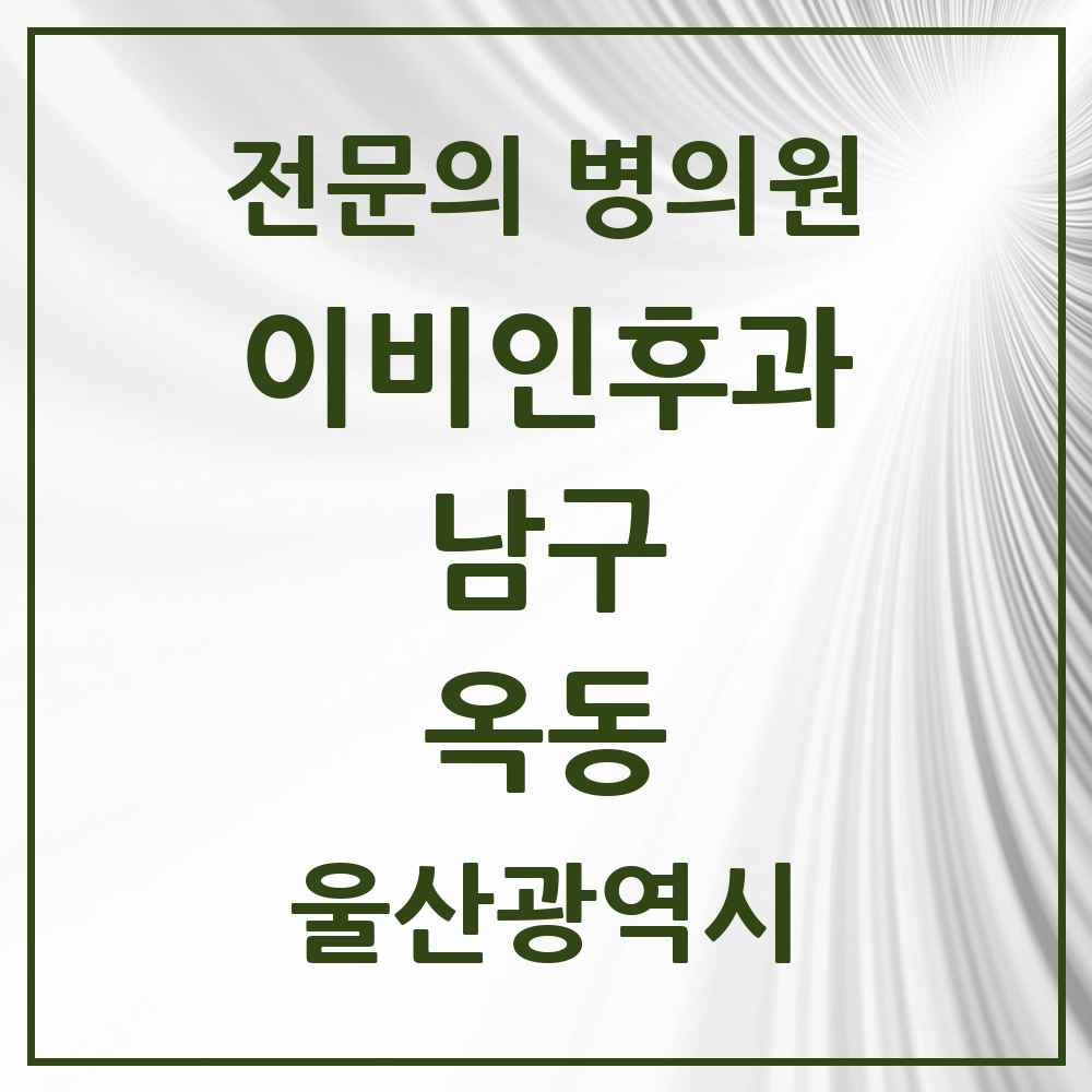 2025 울산광역시 남구 옥동 이비인후과 전문의 의원·병원 목록 1곳