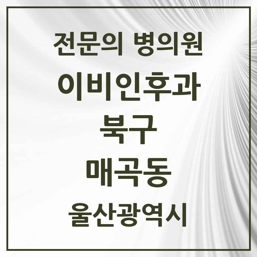 2025 울산광역시 북구 매곡동 이비인후과 전문의 의원·병원 목록 2곳