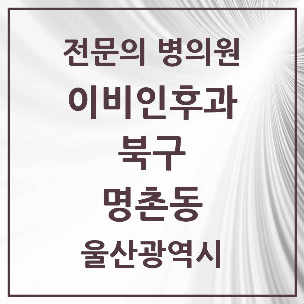 2025 울산광역시 북구 명촌동 이비인후과 전문의 의원·병원 목록 1곳
