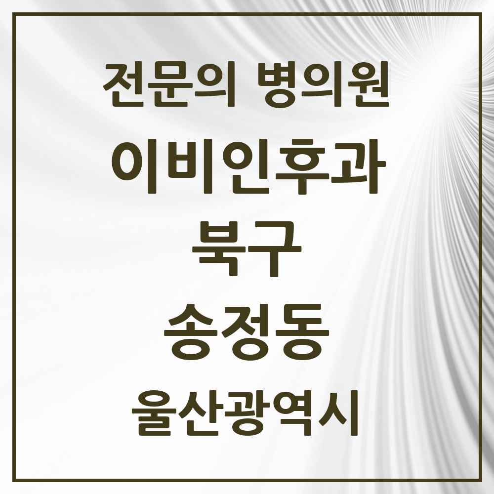 2025 울산광역시 북구 송정동 이비인후과 전문의 의원·병원 목록 3곳