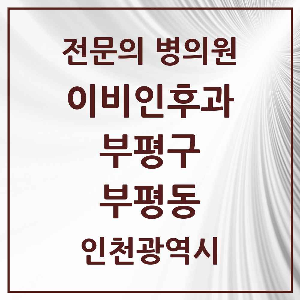 2025 인천광역시 부평구 부평동 이비인후과 전문의 의원·병원 목록 8곳