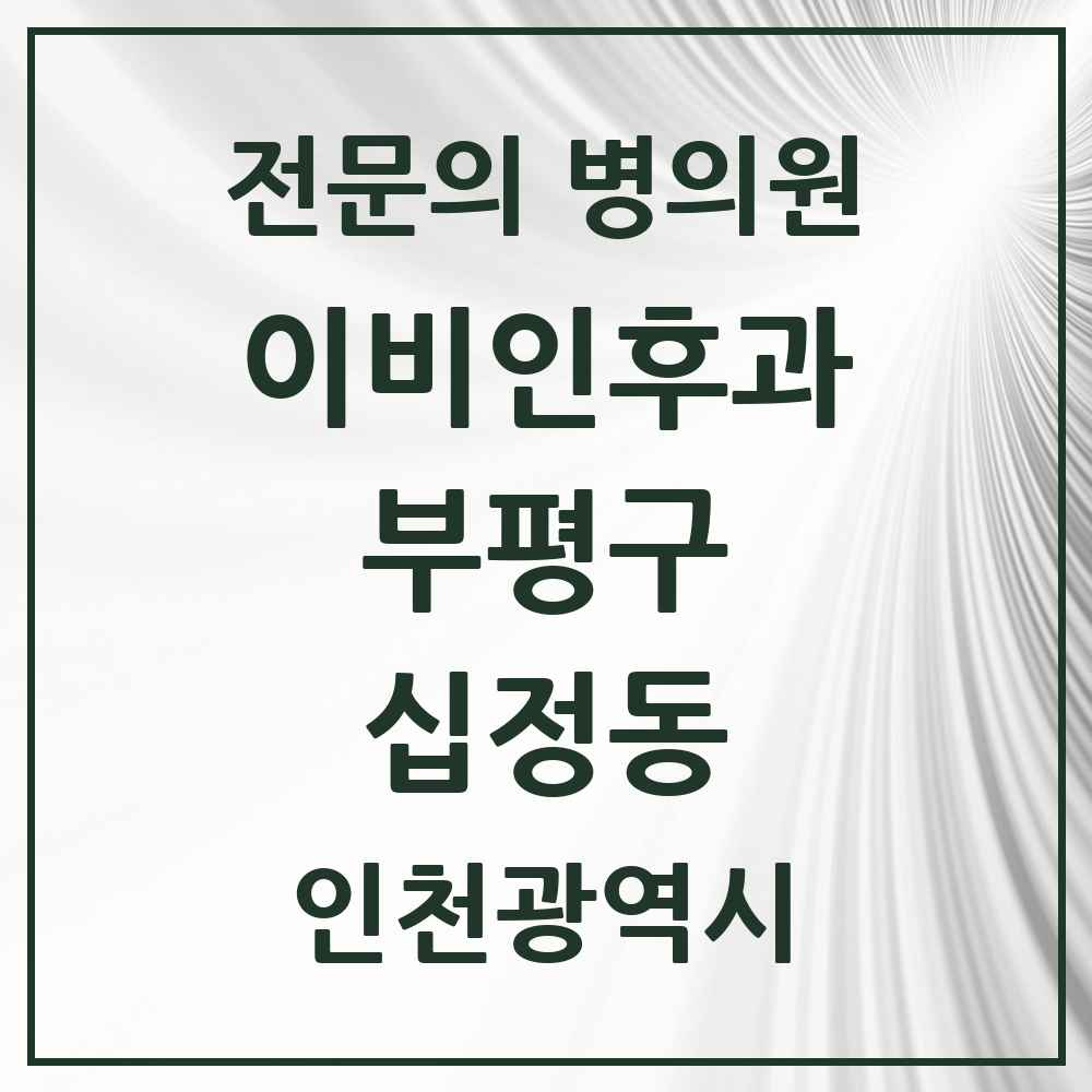 2025 인천광역시 부평구 십정동 이비인후과 전문의 의원·병원 목록 3곳
