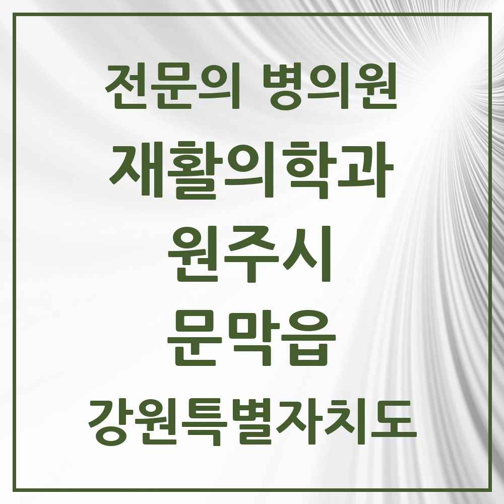2025 강원특별자치도 원주시 문막읍 재활의학과 전문의 의원·병원 목록 2곳