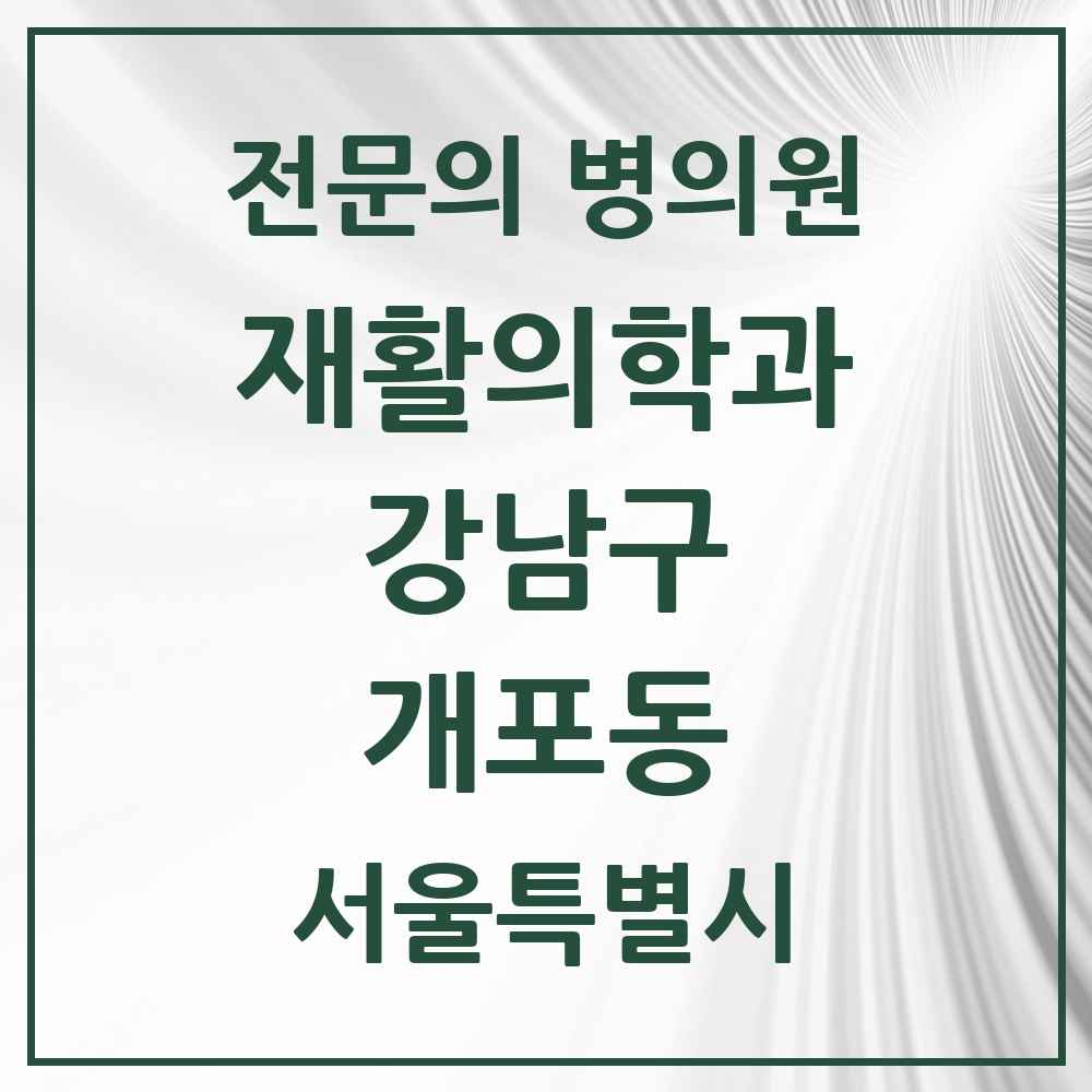 2025 서울특별시 강남구 개포동 재활의학과 전문의 의원·병원 목록 4곳