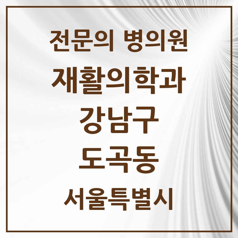 2025 서울특별시 강남구 도곡동 재활의학과 전문의 의원·병원 목록 6곳