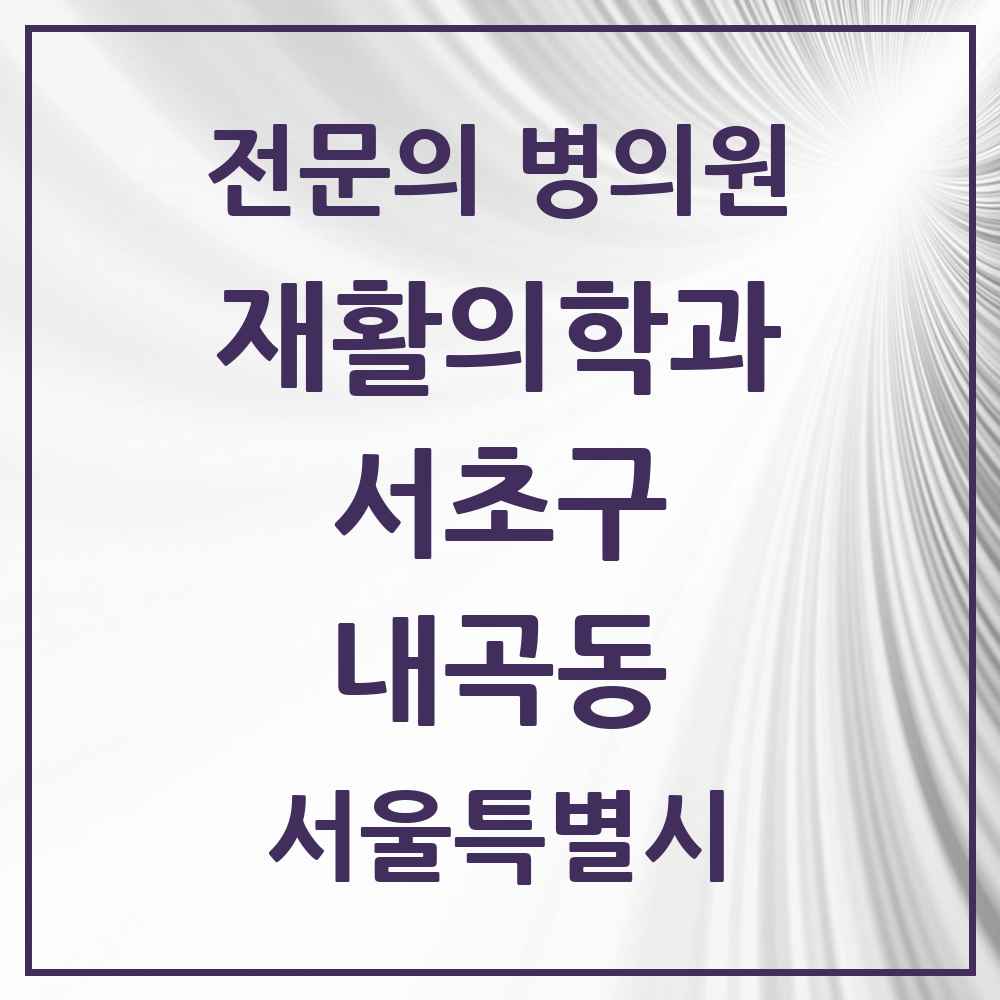2025 서울특별시 서초구 내곡동 재활의학과 전문의 의원·병원 목록 1곳