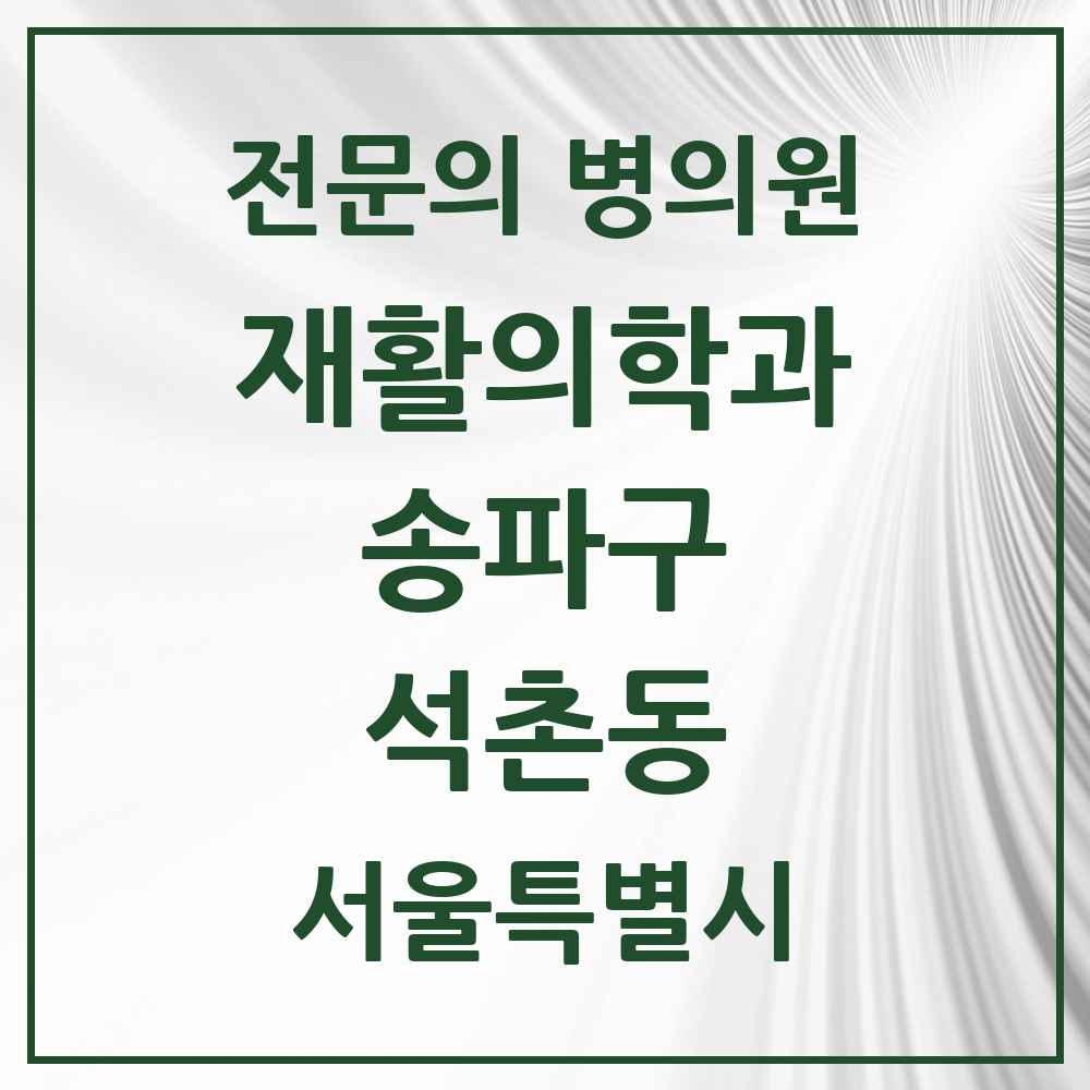 2025 서울특별시 송파구 석촌동 재활의학과 전문의 의원·병원 목록 2곳