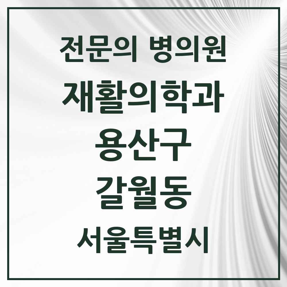 2025 서울특별시 용산구 갈월동 재활의학과 전문의 의원·병원 목록 1곳