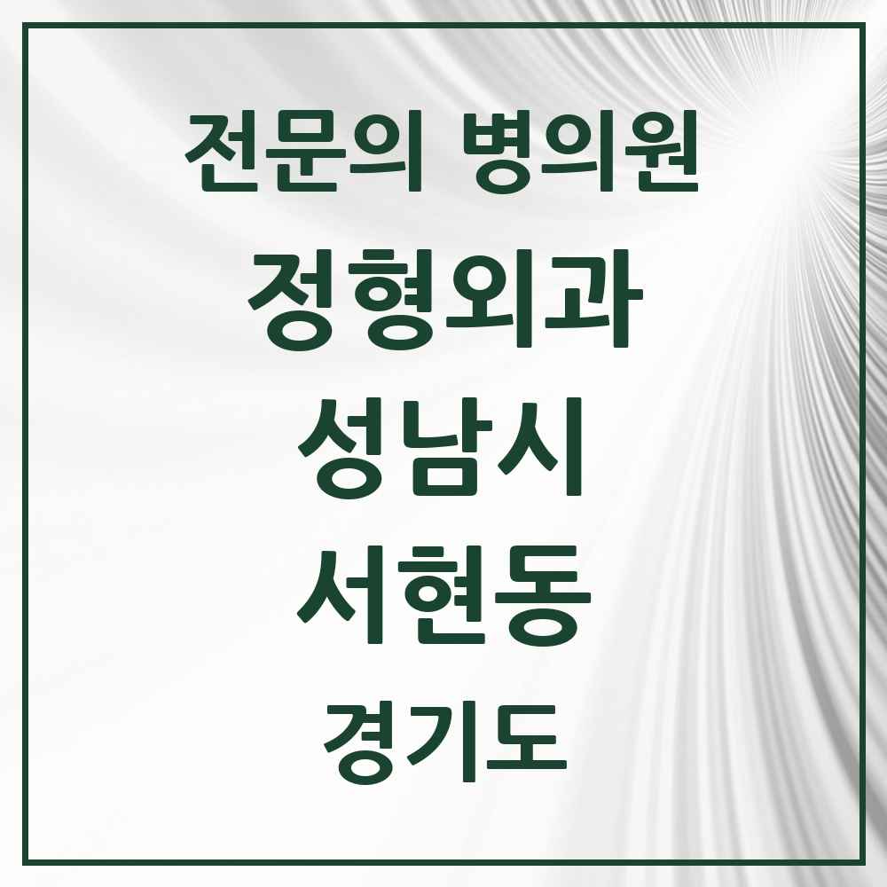 2025 경기도 성남시 서현동 정형외과 전문의 의원·병원 목록 10곳