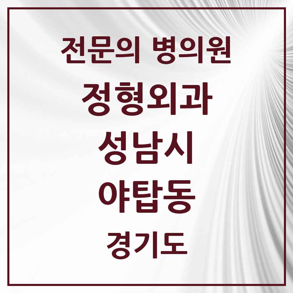 2025 경기도 성남시 야탑동 정형외과 전문의 의원·병원 목록 9곳