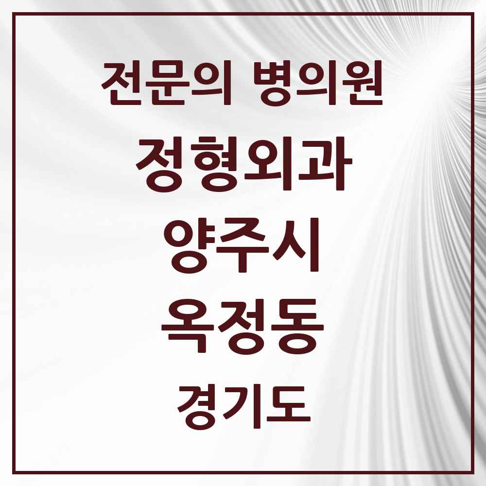 2025 경기도 양주시 옥정동 정형외과 전문의 의원·병원 목록 5곳