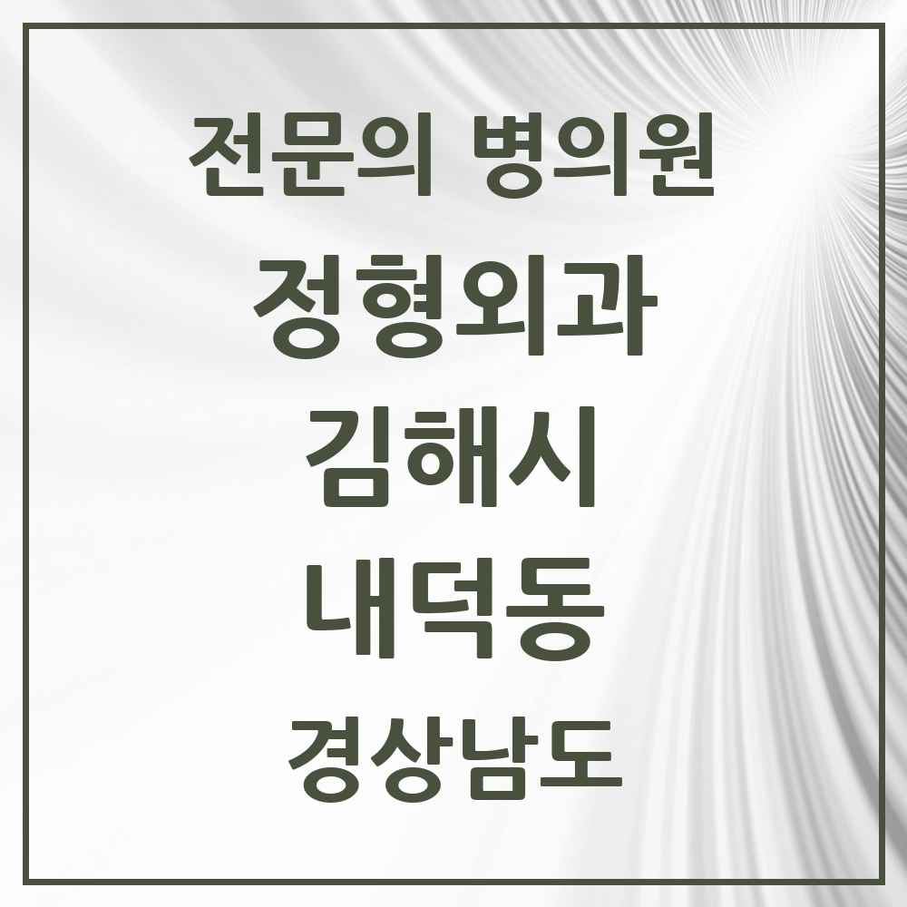 2025 경상남도 김해시 내덕동 정형외과 전문의 의원·병원 목록 1곳
