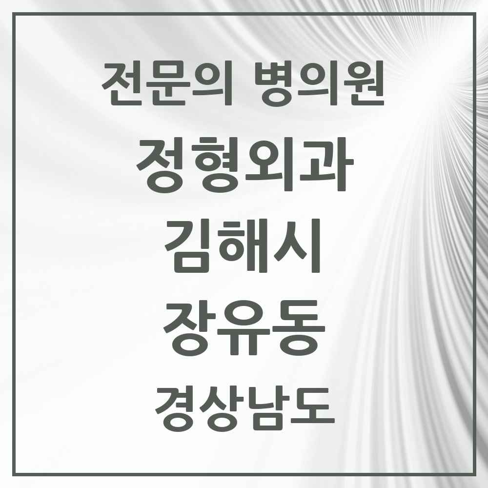 2025 경상남도 김해시 장유동 정형외과 전문의 의원·병원 목록 1곳