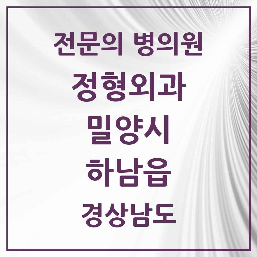 2025 경상남도 밀양시 하남읍 정형외과 전문의 의원·병원 목록 1곳