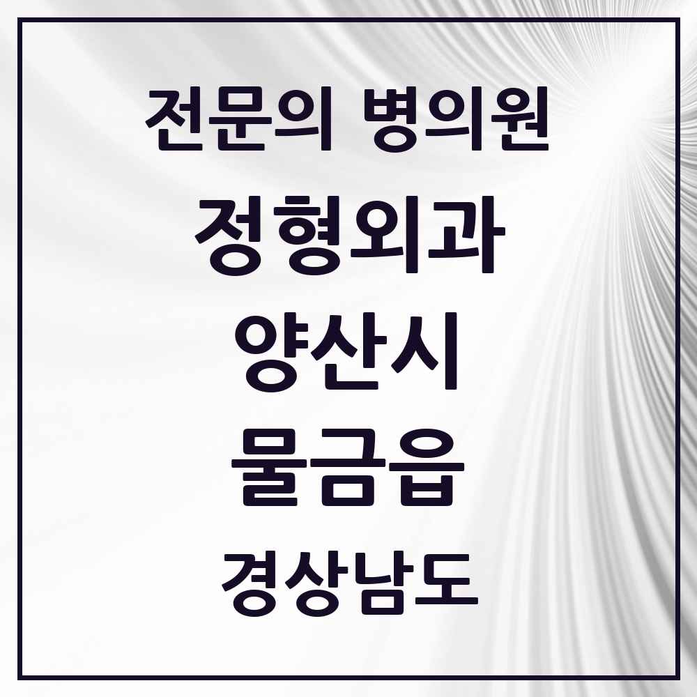2025 경상남도 양산시 물금읍 정형외과 전문의 의원·병원 목록 9곳