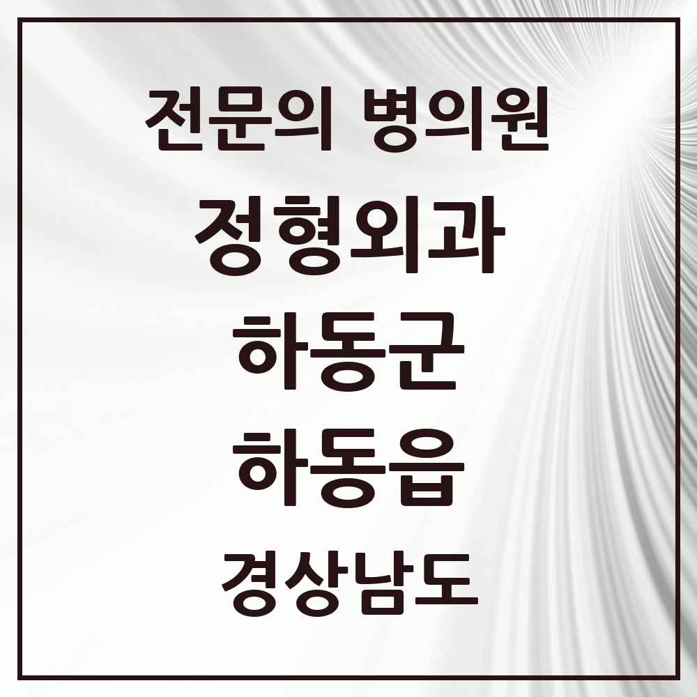 2025 경상남도 하동군 하동읍 정형외과 전문의 의원·병원 목록 2곳