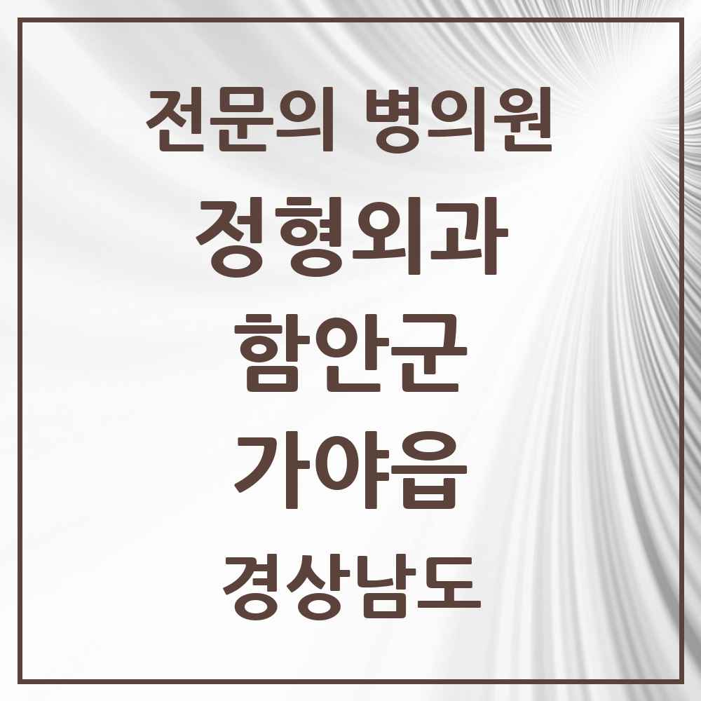 2025 경상남도 함안군 가야읍 정형외과 전문의 의원·병원 목록 1곳