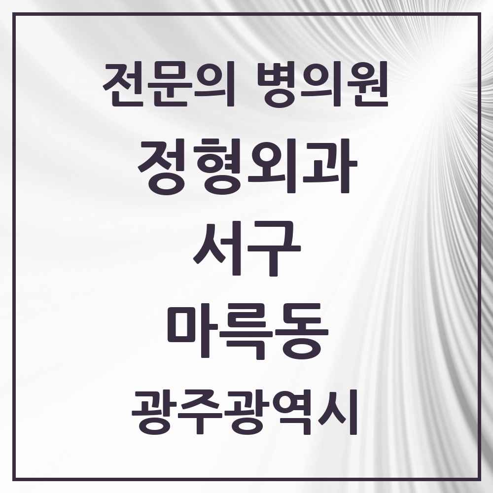 2025 광주광역시 서구 마륵동 정형외과 전문의 의원·병원 목록 1곳