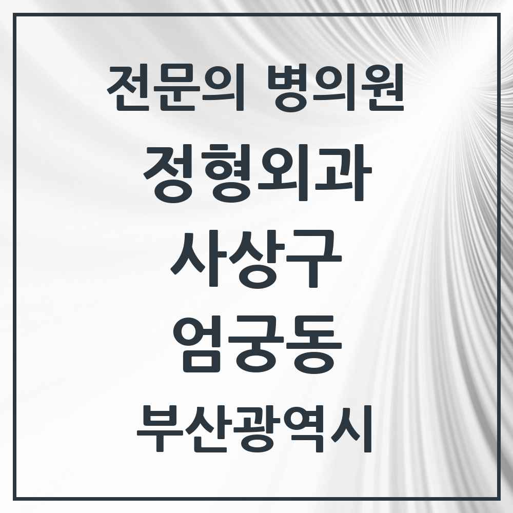 2025 부산광역시 사상구 엄궁동 정형외과 전문의 의원·병원 목록 1곳