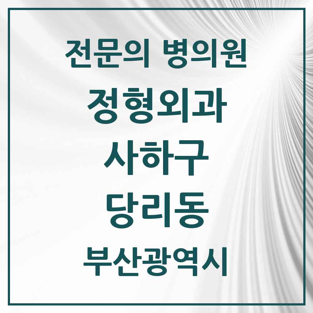 2025 부산광역시 사하구 당리동 정형외과 전문의 의원·병원 목록 7곳