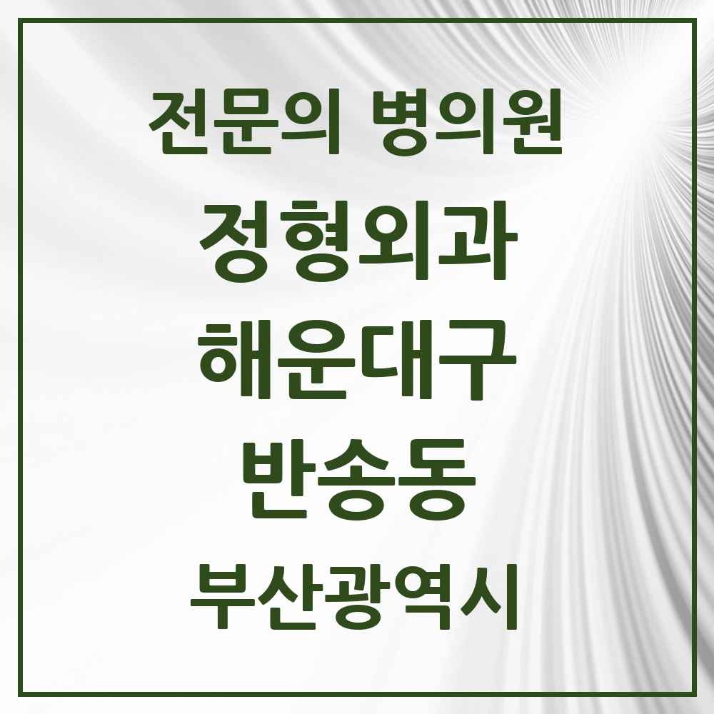 2025 부산광역시 해운대구 반송동 정형외과 전문의 의원·병원 목록 3곳