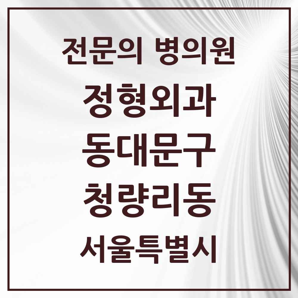 2025 서울특별시 동대문구 청량리동 정형외과 전문의 의원·병원 목록 3곳