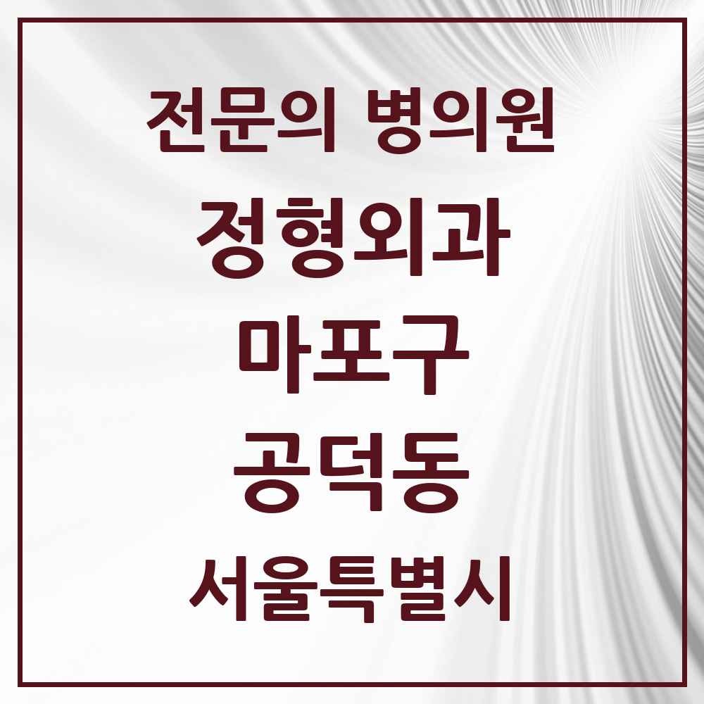 2025 서울특별시 마포구 공덕동 정형외과 전문의 의원·병원 목록 1곳