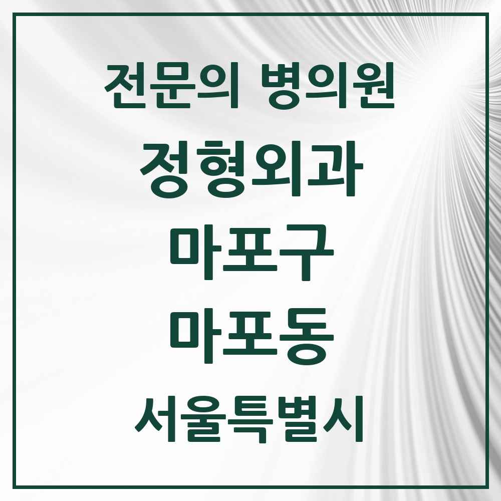 2025 서울특별시 마포구 마포동 정형외과 전문의 의원·병원 목록 1곳