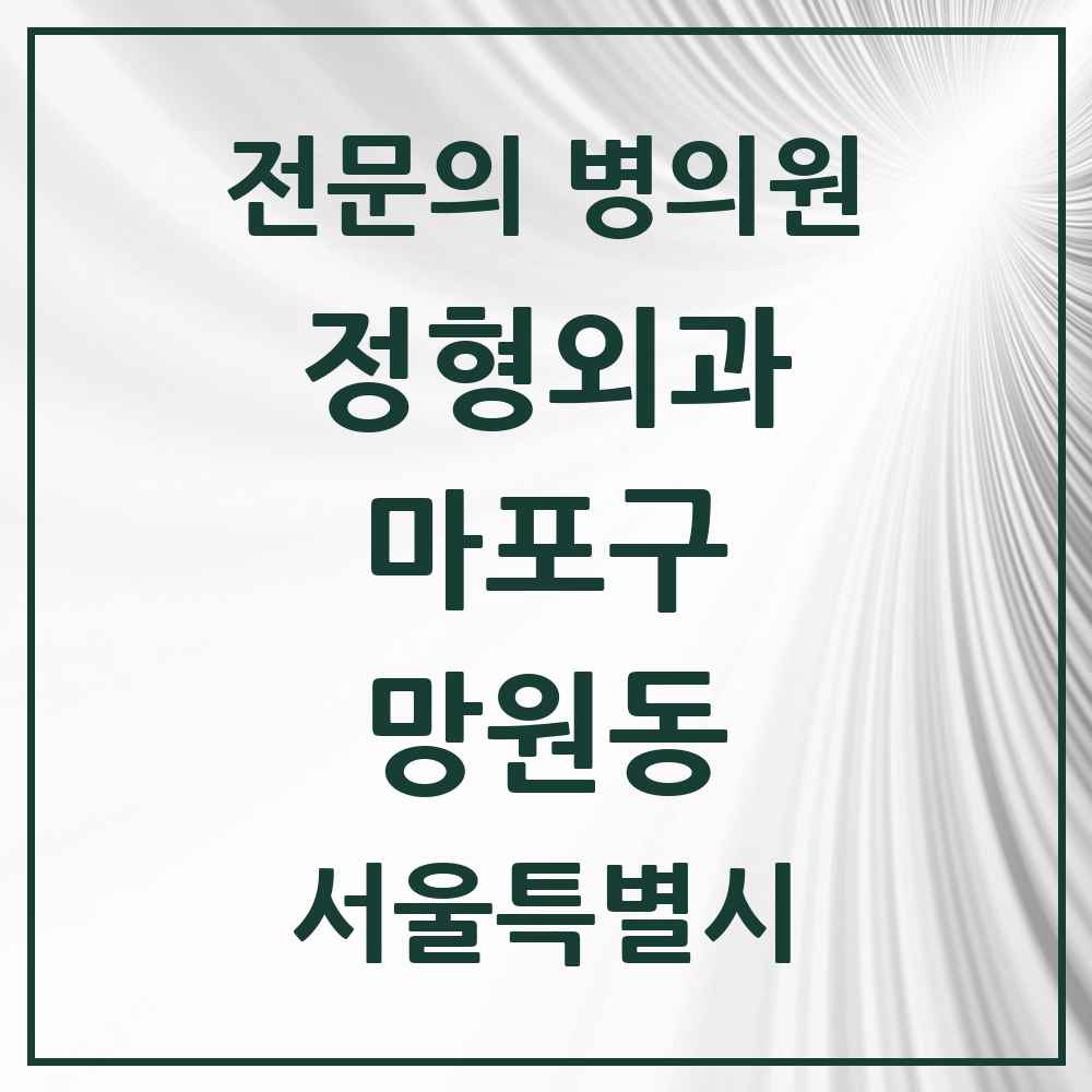 2025 서울특별시 마포구 망원동 정형외과 전문의 의원·병원 목록 2곳