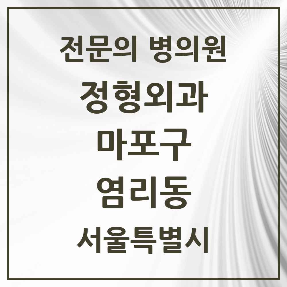 2025 서울특별시 마포구 염리동 정형외과 전문의 의원·병원 목록 1곳