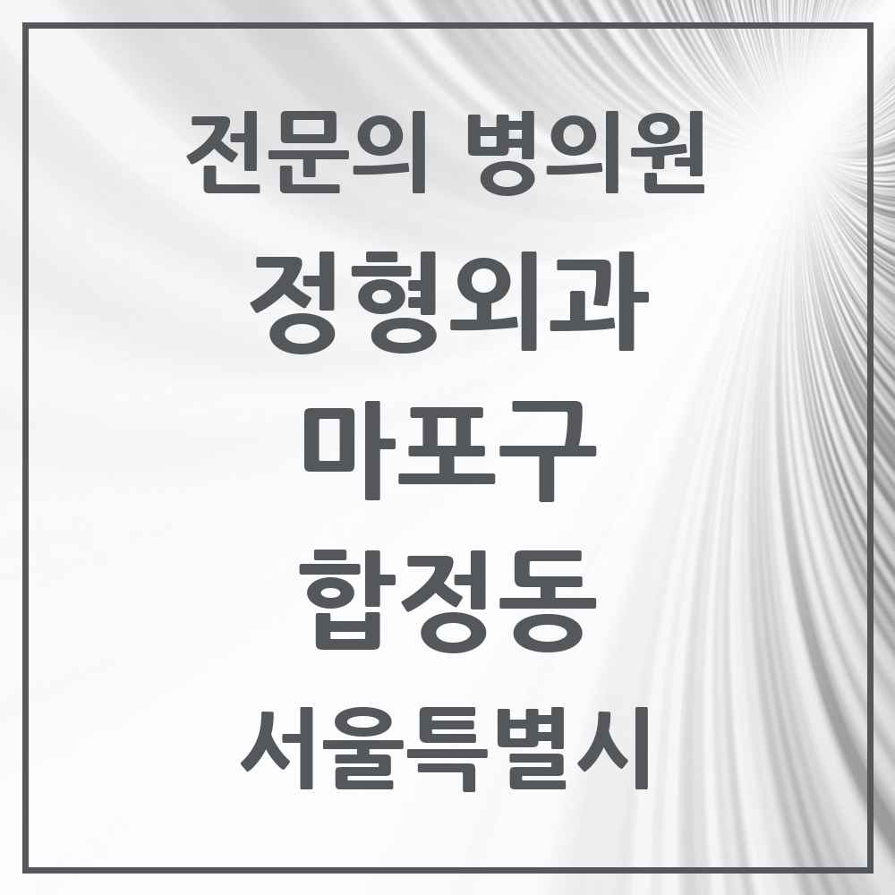 2025 서울특별시 마포구 합정동 정형외과 전문의 의원·병원 목록 3곳