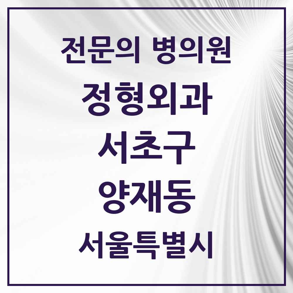 2025 서울특별시 서초구 양재동 정형외과 전문의 의원·병원 목록 3곳