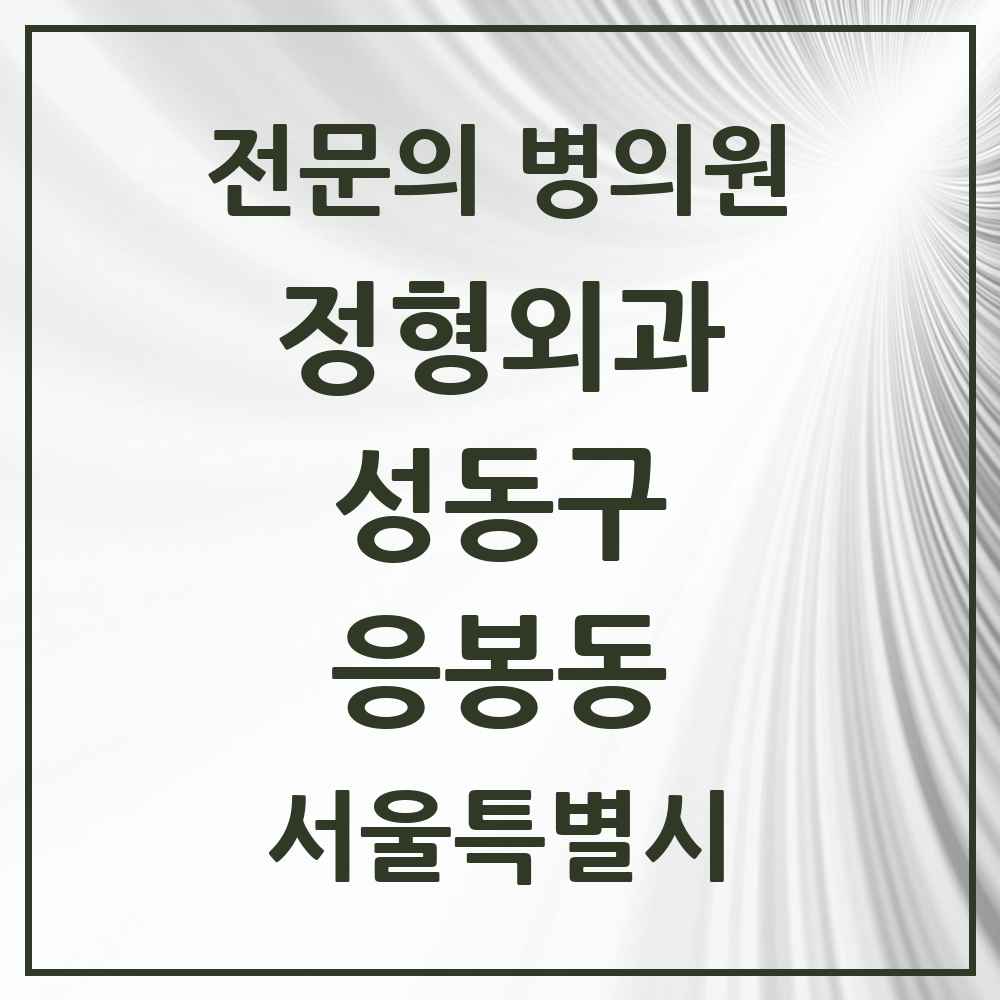 2025 서울특별시 성동구 응봉동 정형외과 전문의 의원·병원 목록 1곳