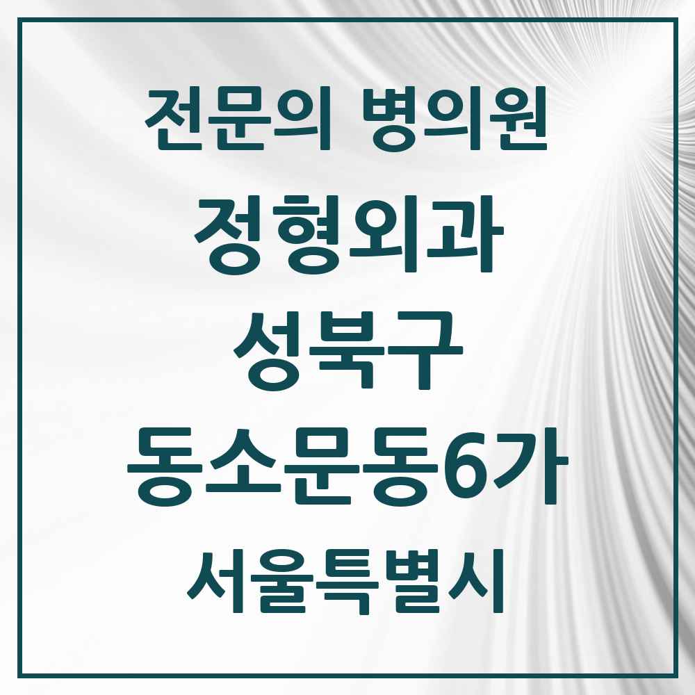 2025 서울특별시 성북구 동소문동6가 정형외과 전문의 의원·병원 목록 2곳