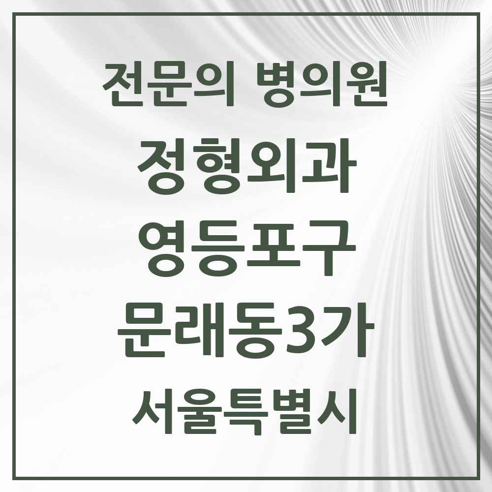 2025 서울특별시 영등포구 문래동3가 정형외과 전문의 의원·병원 목록 3곳