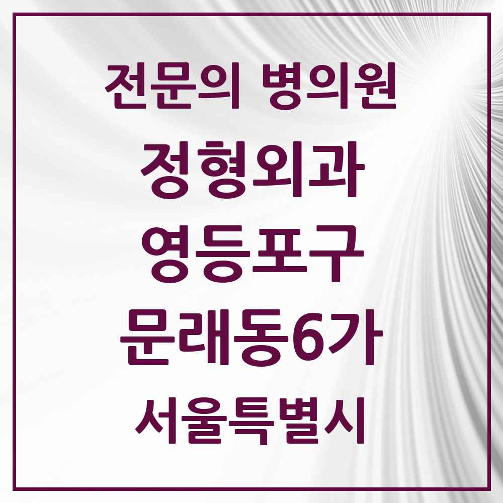 2025 서울특별시 영등포구 문래동6가 정형외과 전문의 의원·병원 목록 1곳