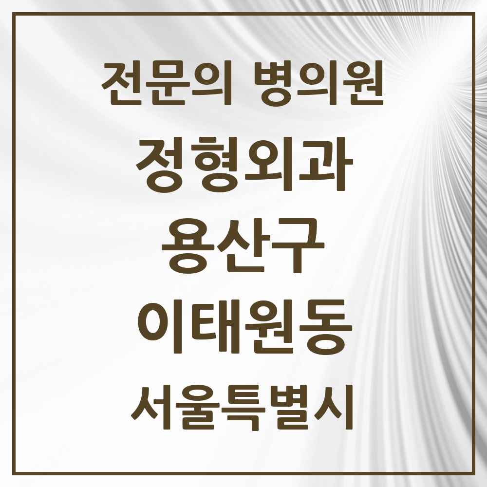 2025 서울특별시 용산구 이태원동 정형외과 전문의 의원·병원 목록 1곳