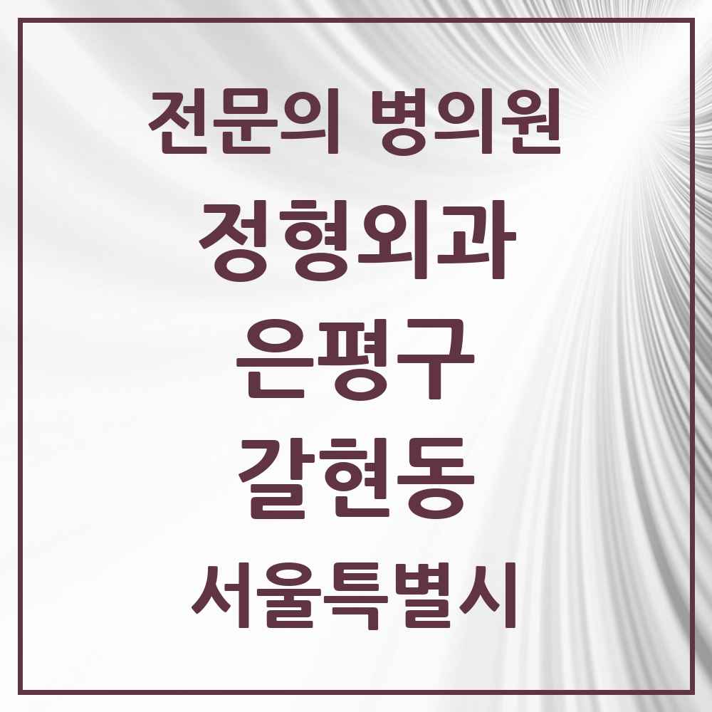 2025 서울특별시 은평구 갈현동 정형외과 전문의 의원·병원 목록 3곳